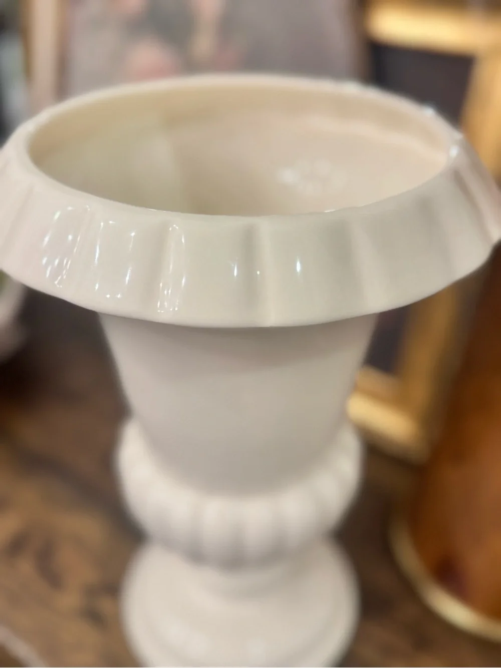 Vintage Haeger White Vase Pedestal Ribbed Scalloped Large Ceramic Vase